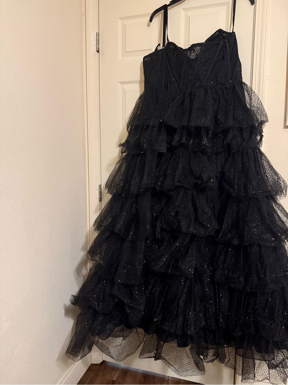Sparkling Black Ruffled Tulle Prom Dress